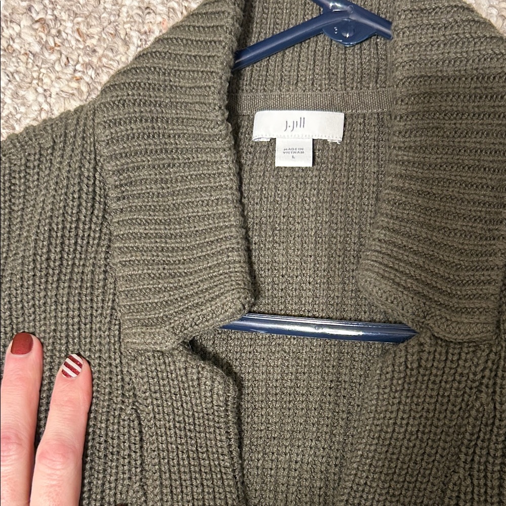 J.Jill Olive Green Button‑Front Cardigan with Pockets – Women’s Large, Excellent - Picture 7 of 8
